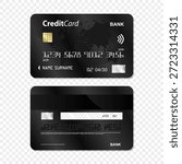 Set of Black Bank card transparent background. Bank card design. Bank Card Mockup