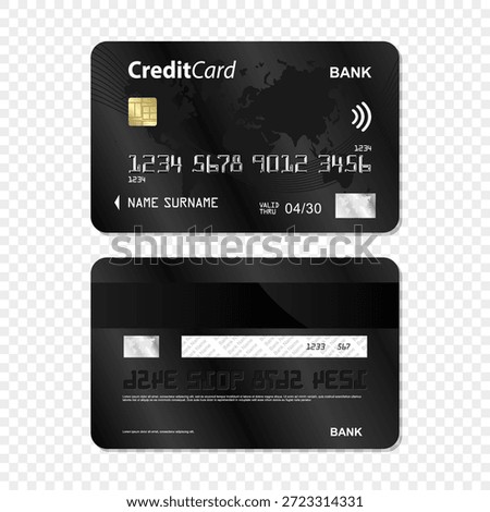 Set of Black Bank card transparent background. Bank card design. Bank Card Mockup