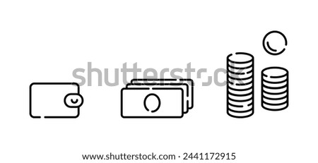Set of black bank icons in flat style. Money, coins, bills, wallet. EPS10
