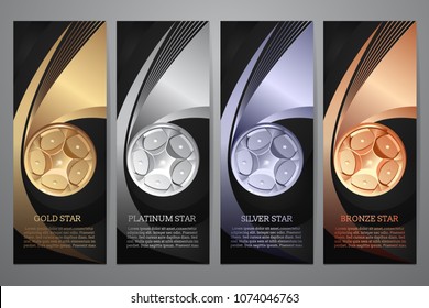 Set of black banner, Gold, Platinum, Silver, Bronze, Vector illustraion.