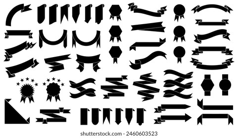 Set of black banner ribbons for sale collection. Tags ribbon template. Vector illustration