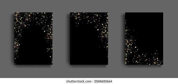 Set of black banners with gold glitter Greeting cards or flyer designs.