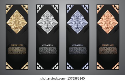 Set of black banners, Gold, platinum,silver and bronze star, Vector illustration