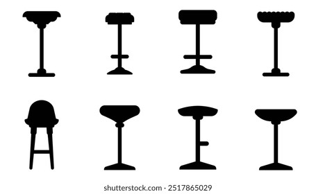 set of black bar chair icon isolated on white, bar chairs icon, stool vector	