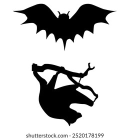 Set of black bat silhouettes white background