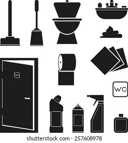 Set of black bathroom icons