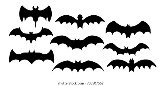 Set of black bats illustration on a white background. Vector art.