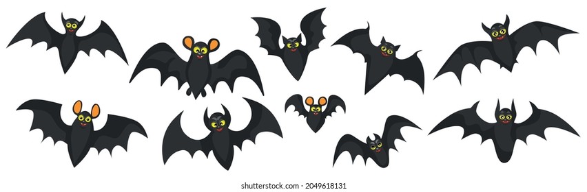 SET of black bats on a white background - Vector illustration