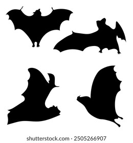 Set of Black Bats Silhouette Vector. Halloween Decoration.