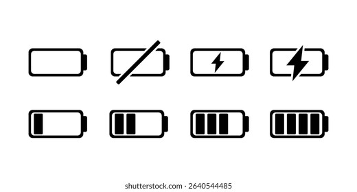 Set black battery charge indicator icon flat vector design
