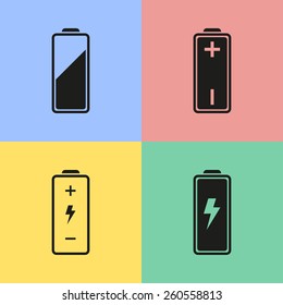 Set of black battery icons. Vector illustration.