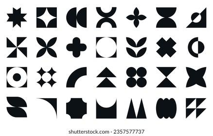 set of black bauhaus  shapes, geometric abstract shapes in minimal style, bauhaus pattern, abstract figures