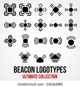 Set of black beacon icons. Positioning system of marketing. Vector Illustration.