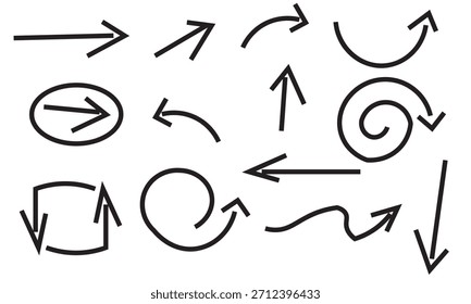 Un conjunto de icono de flecha de línea gruesa hermosa negra, signo y símbolo de colección de flecha abstracta hecha a mano, Nuevo estilo negro diferente aislado en un fondo blanco, 