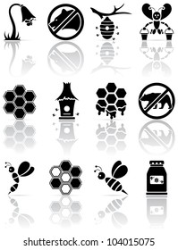 Set of black bee icons, illustration