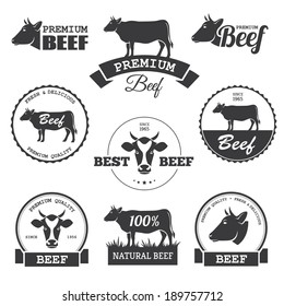 Set Of Black Beef Labels In Vector