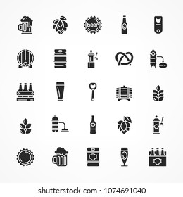 Set of black beer icons isolated on white, for craft brewery. Vector illustration.