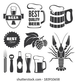 Set of black beer signs and symbols in vector