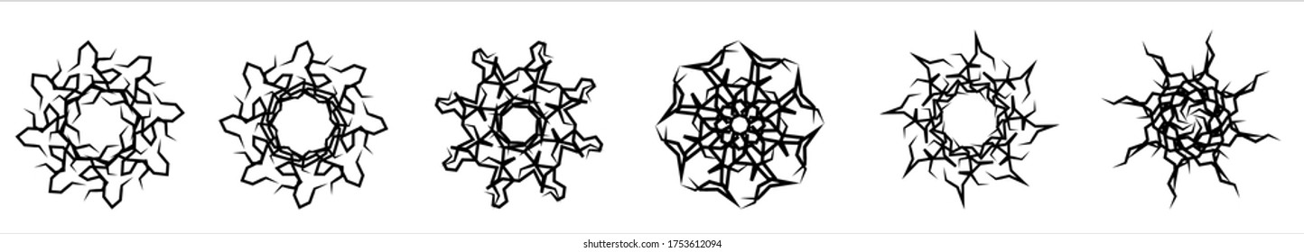 Set of Black Biological Plants, Organic Design, Mystic Symbols on White