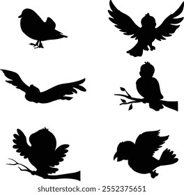Set of black bird silhouettes—vector elements for design isolated bird flying. tattoo design.