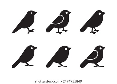 Set of black bird silhouettes. Vector elements for design. Birds icon set, animal vector.