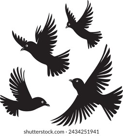 Set of black birds silhouette on white background