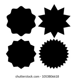 Set of  black blank labels various shape isolated on white. Sunburst and starburst badges. Vector illustration
