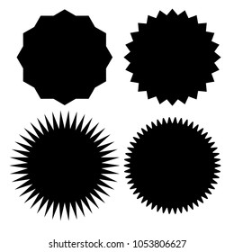 Set of  black blank labels various shape isolated on white. Sunburst and starburst badges. Vector illustration