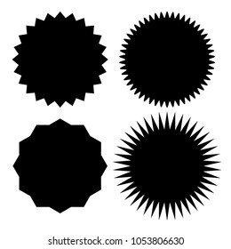 Set of  black blank labels various shape isolated on white. Sunburst and starburst badges. Vector illustration