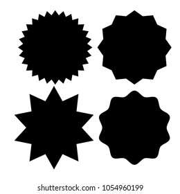 Set of black blank labels various shape isolated on white. Sunburst and starburst badges. Vector illustration