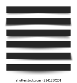 Set of black blank paper scraps with shadows. Page dividers on checkered background. Realistic transparent shadow effect. Element for design. Vector illustration.
