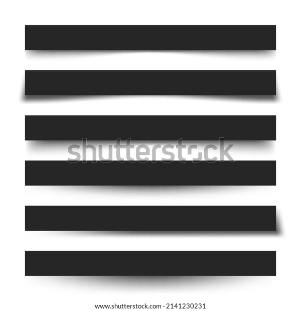 Set of black blank paper\
scraps with shadows. Page dividers on checkered background.\
Realistic transparent shadow effect. Element for design. Vector\
illustration.