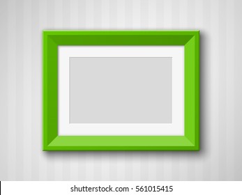 Set of Black Blank Picture Frames A3, A4 sizes, hanging on a color Wall from the Front. Design empty Template for Mock Up. Vector illustration 