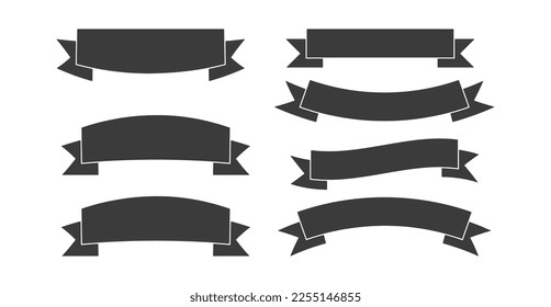 set of black blank ribbon element vector