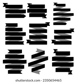 Set Of Black Blank Ribbons Sale Badges, Banners, Price Tags. Stickers And Labels Isolated. Vector illustration	