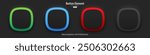 A set of black blank square buttons with light neon colors. Show on and off status. 3D Neumorphism buttons design style for Apps, Websites, Interfaces, and apps. UI UX. Vector illustration.