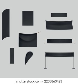 set black blank textile banners-flags stretched hanging