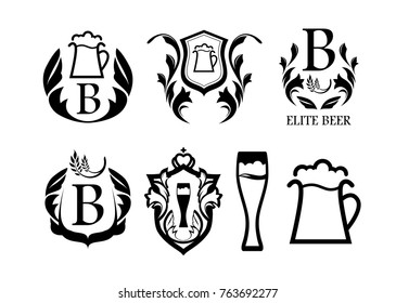 Set of Black Blazons with Beer for Bar or Pub