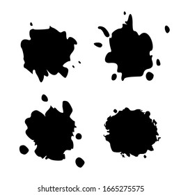 Set Black Blob Isolated on White. Ink splash. Brushes droplets. Digitally Generated Image. Illustration, EPS 10.