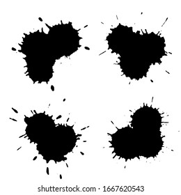 Set Black Blob Isolated on White. Ink splash. Brushes droplets. Digitally Generated Image. Illustration, EPS 10.