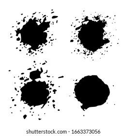 Set Black Blob on White. Ink splash. Brushes droplets. Digitally Generated Image. Illustration, EPS 10.