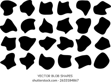 Set of black blob shapes in organic and irregular forms. Ideal for backgrounds, sale sticker web design or poster graphics. Vector illustration fluid blobs and dynamic sticker form silhouettes.