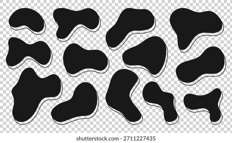 Set of black blob shapes with white outline on transparent background