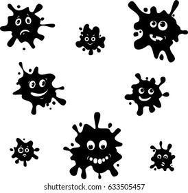Set of black blobs with funny faces, vector illustration