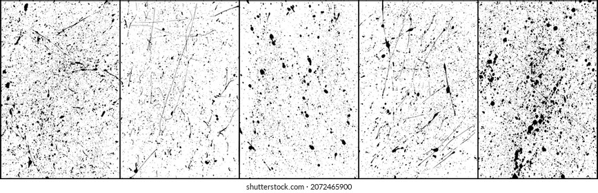 Set of black blobs isolated on white. Ink splash. Brushes droplets. Grainy texture background. Digitally generated image. Vector illustration, EPS 10.