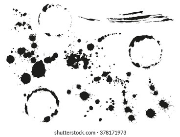Set black blot splotch. Circular stain. Isolated on white illustration