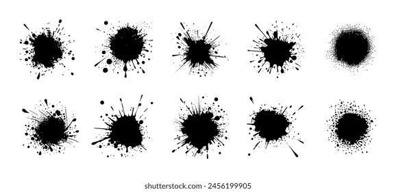 Set of Black blots. Grunge Design Elements. Brush Strokes. Vector illustration