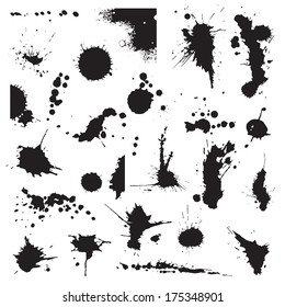 Set of black blots and ink splashes