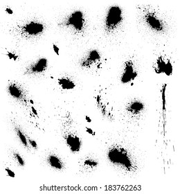 Set of black blots and ink splashes. Abstract elements for design in grunge style. 