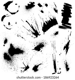 Set of black blots and ink splashes. Abstract elements for design in grunge style. 